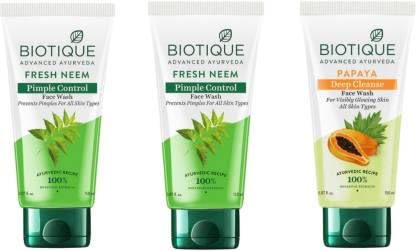 Biotique 150Ml Fresh Neem 2Pcs, Papaya 1Pcs (Pack Of 3) Face Wash (450 Ml)