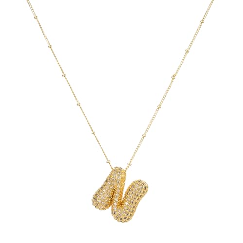 Meenaz Anti Tarnish N Letter Initial Gold Pendant Necklace For Women American Diamond Jewellery Alphabet Necklace Bubble Alpha