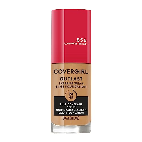 Covergirl Outlast Extreme Wear 3-In-1 Full Coverage Liquid Foundation, Spf 18 Sunscreen, Caramel Beige, 1 Fl. Oz.