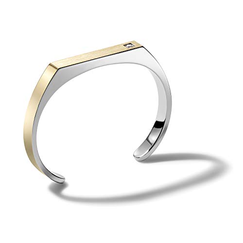 Bulova Mens Classic Small Two-Tone Stainless Steel Cuff Bracelet with Diamond Accent (Model J96B004S), Gold-Tone with Silver-Ton