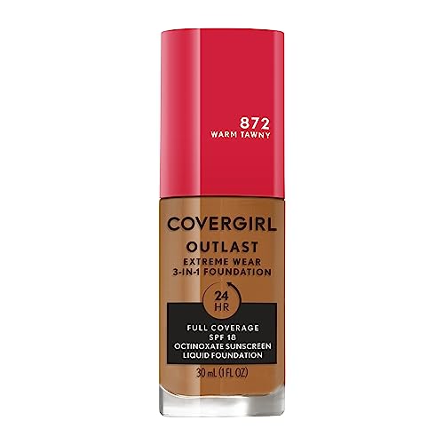 Covergirl Outlast Extreme Wear 3-In-1 Full Coverage Liquid Foundation, Spf 18 Sunscreen, Warm Tawny, 1 Fl. Oz.