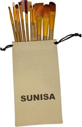Sunisa 12 Pcs Brown Soft Bristles Makeup Brushes Set For Makeup With Pouch  (Pack Of 12)