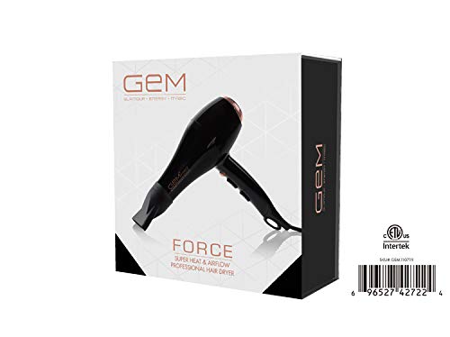Gem Force Professional Intense Ionic Ceramic Science Hair Dryer - Black/Rose Gold