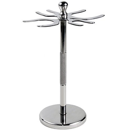Deluxe Stainless Steel 4 Prong Safety Razor and Shave Brush Shave Stand - Holds 2 Double Edge Safety Razors and 2 Shave Brushes