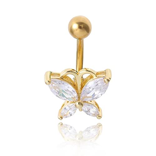 Gadgetsden Gold Stainless Steel Belly Button Butterfly Cubic ZirconS Jewelry Piercing Barbells Navel Ring For Women