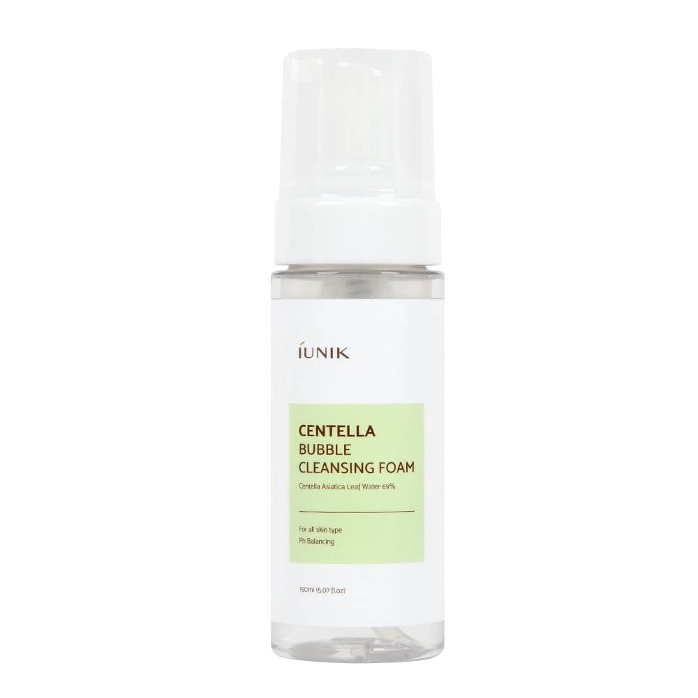 IUNIK Centella Bubble Foaming Vegan Facial Cleanser - 69% Centella Asiatica Extract, Soothing, Moisturizing, Exfoliating, Remove
