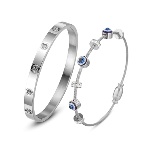 MEENAZ evil eye bracelet for women stylish Evil Eye Bangles for women Anti Tarnish Adjustable hand Rose gold Bracelet for girls 