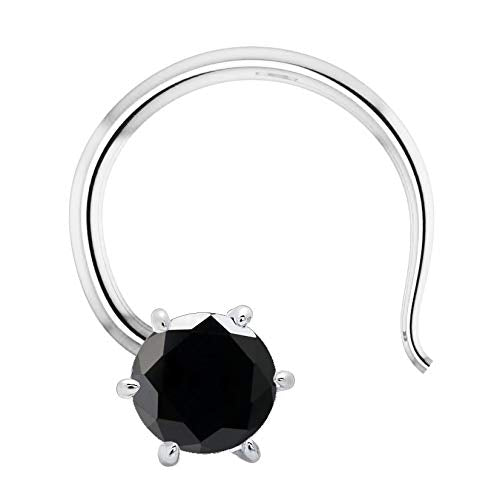 Parnika (Formerly Mj Solitaire Cz Small Size Piercing Silver Nose Pin In Pure 92.5 Sterling Silver For Girls/Women (Black)
