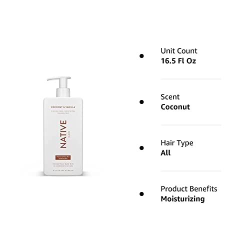 Native Coconut & Vanilla Moisturizing Vegan Shampoo, Clean, Sulfate, Paraben And Silicone Free - 16.5 Fl Oz