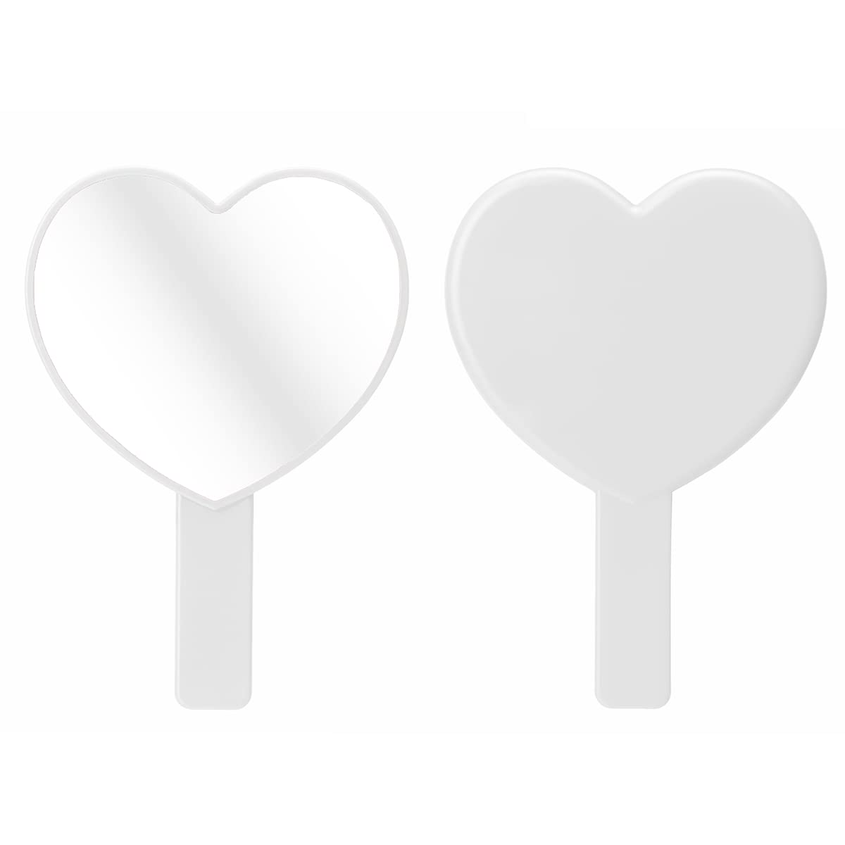 Topyhl 2Pcs Heart-Shaped Makeup Hand Mirror,Travel Handheld Mirror Portable Personal Cosmetic Mirror With Handle (White)
