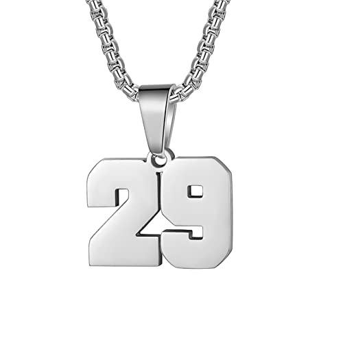 Number Necklaces Personalized Necklaces Silver Initial Number Pendant Stainless Steel Chain Movement Necklaces for Men Women (29