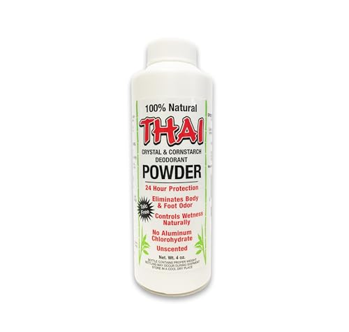 Thai Crystal Deodorant Natural Crystal & Cornstarch Deodorant Foot Body Powder, Unscented, 4 Ounce
