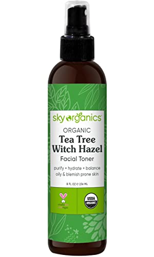 Sky Organics Organic Tea Tree & Witch Hazel Facial Toner, 8 fl oz - Purifying, Hydrating for Blemish-Prone Skin, Minimizes Pores