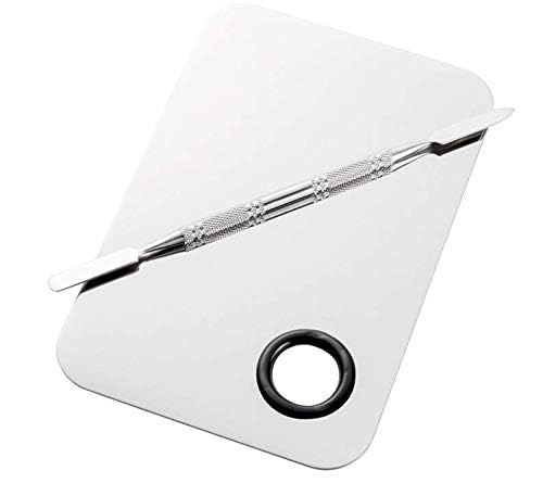Sinen Stainless Steel Makeup Palette with Spatula Tool, 6x4 Inch, Silver - Ideal for Nail Art, Eye Shadow, and Pigment Blending