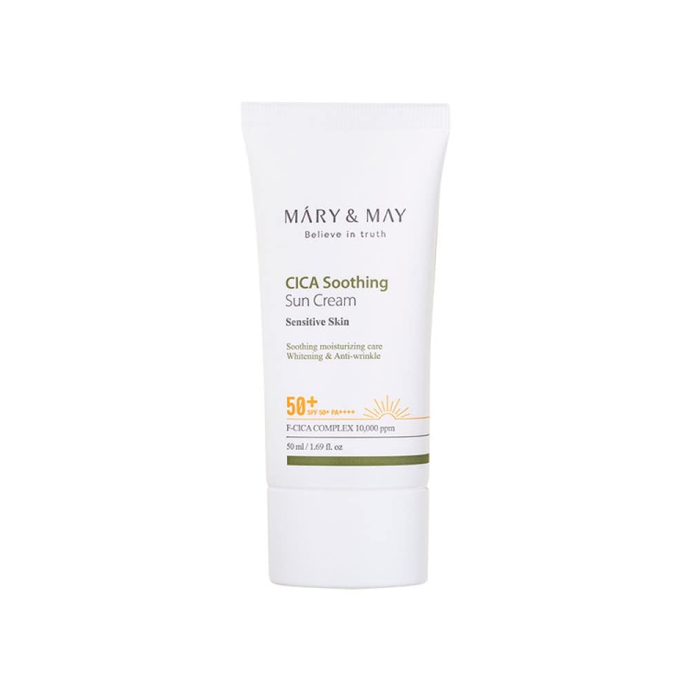 Mary&May Cica Soothing Sun Cream Spf50+ Pa++++ 50Ml, Korean Sunscreen Face, No Sticky, No Streak, No White Cast, Sun Block, Cica
