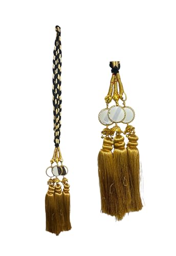 Vtn WomenS Patiala Shahi Parandi/Paranda/Traditional Braid Extension/Punjabi Choti With Mirror & Tassles (Dno7Golden)