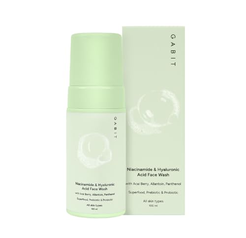 Gabit Niacinamide & Hyaluronic Acid Foaming Face Wash|Gently Cleanses, NonDrying, Soothes|Vitamin B5, Acai Berry|Dry, Sensitive