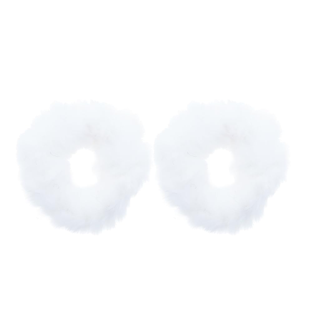 Small Fuzzy Fur Scrunchies Furry Pony Holder - Set Of 2 - White