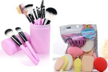 Sunisa Soft Synthetic Bristles Pink Makeup Brushes Set Of 12 With Storage Case And 6In1 Makeup Sponges Pack  (Pack Of 19)
