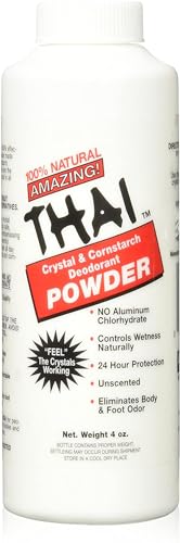 Thai Crystal Deodorant Natural Crystal & Cornstarch Deodorant Foot Body Powder, Unscented, 4 Ounce