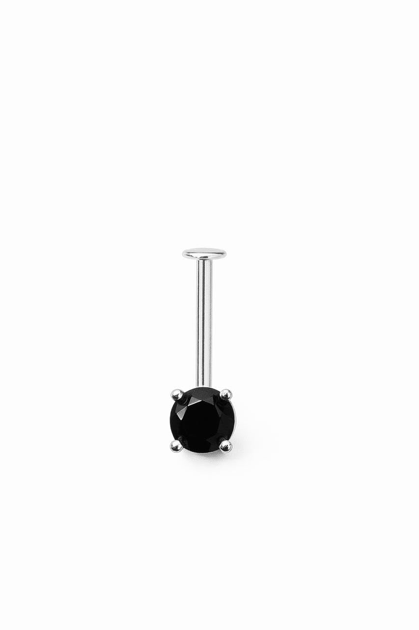 Gadgetsden 16G Ip Silver Color Round Black Cz Bugadi Vertical Upper Helix Ear Piercing Ear Studs1 Piece