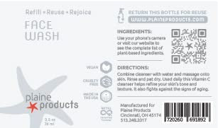 Plaine Products Eco-Friendly Face Wash And Face Moisturizer - Sensitive Skin, 2.7 Oz (Refillable Bottle With Pump)