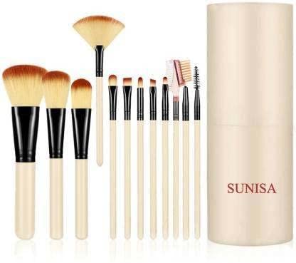 Sunisa Soft Synthetic Bristles Pinkish Cream Makeup Brushes Set Of 12 With Storage Case  (Pack Of 13)