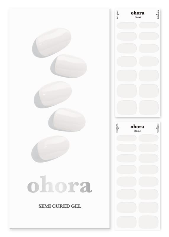 ohora Semi Cured Gel Nail Strips (N Clean White) - White, Solid, Works with Any UV/LED Nail Lamps, Salon-Quality, Long Lasting, 