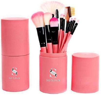 Sunisa Pink Soft Synthetic Bristle Light Weight Multipurpose Makeup Brushes Set Of 12 With Case  (Pack Of 13)