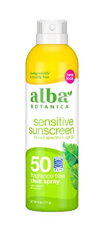 Alba Botanica Sensitive Sunscreen Spray, Spf 50, Fragrance Free, 6 Oz (Packaging May Vary)