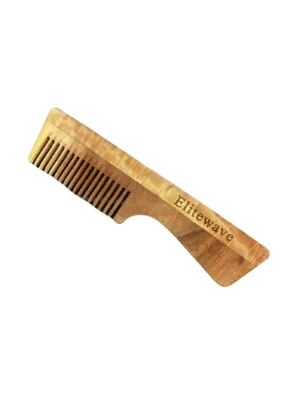 Glow First Neem Wooden Comb | Neem Wood Hair Comb For Women & Men | Natural | Wide Tooth Comb With Handle AntiBacterial MultiA