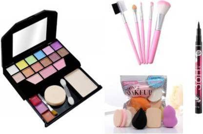 Datnasayad Fashion Makeup Kit Mini + 5 Piece Brush Set + Me Now 6 Makeup Sponges Set + 36 Hour Eyeliner Black