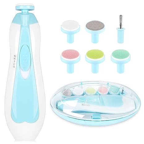 Airsee Baby Nail Trimmer Electric Nail Drill, Safe File,Baby Nail Clippers With Light & 6 Grinding Pads Polishing Shape Tools Fo
