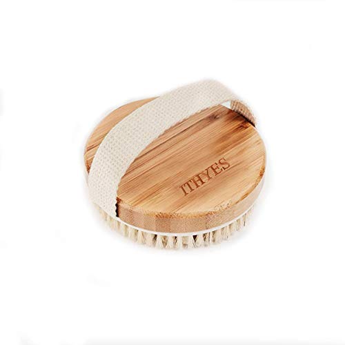 Ithyes Body Brush Dry Brushing Bath Brush Gentle Skin Exfoliate Massage Scrub 100% Nature Boar Bristles Bamboo Wood Improve Bloo