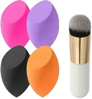 First Beauty Foundation And Powder Brush With 4 Blender Sponge Puffs  Makeup Brush For Liquid, Cream, And Powder Application  