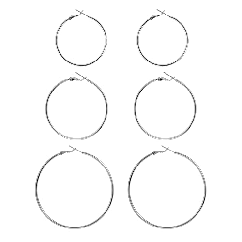 Big Silver Hoop Earrings for Women Hypoallergenic 925 Sterling Silver Post Thin Loop 14K Gold Plated Hoop Earrings Set for Girls