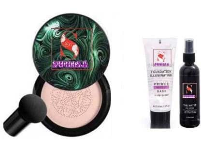 Sunisa Bb And Cc Cream Foundation With Mushroom Head Air Cushion Puff 20G And 1 Matte Fixer With 1 Foundation Illuminating Base 