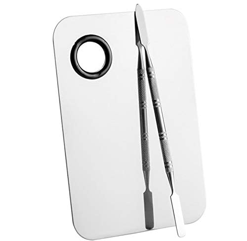 Sinen Stainless Steel Makeup Palette with Spatula Tool, 6x4 Inch, Silver - Ideal for Nail Art, Eye Shadow, and Pigment Blending