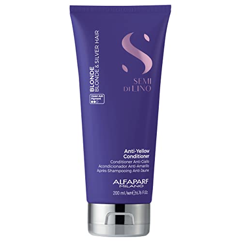 Alfaparf Milano Semi Di Lino Blonde Anti-Yellow Conditioner For Blonde, Platinum And Silver Hair - Paraffin Free Purple Conditio