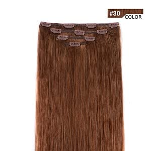 22 '' Hair Extensions Clip in Human Hair for Women - Silky Straight Remy Real Long Human Hair Clip on 90grams 4pieces Auburn #30