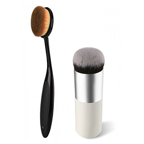 Gugzy Kabuki Brush & Oval Brush Combo (Black + White Silver)