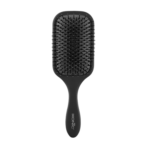 Ikonic Professional Paddle Hair Brush Big Nylon BallTip Pins, AntiStatic, Antifrizz, Ion Bristles For Gentle Detangling, Enha