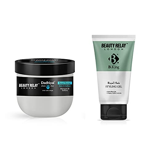 Beauty Relay London Combo Offer For Men Care Products | Dadhiyal Beard Butter Balm & Softner + B King Royal Hair Styling Gel (Bu
