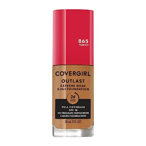 Covergirl Outlast Extreme Wear 3-In-1 Full Coverage Liquid Foundation, Spf 18 Sunscreen, Tawny, 1 Fl. Oz.