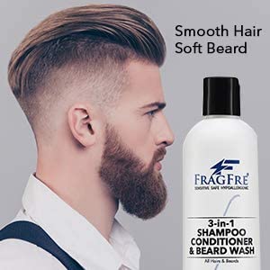 Fragfre Shampoo Conditioner And Beard Wash For Men, 12 Oz - Unscented, Sensitive Skin, 3 In 1 Hair And Beard Cleansing And Condi