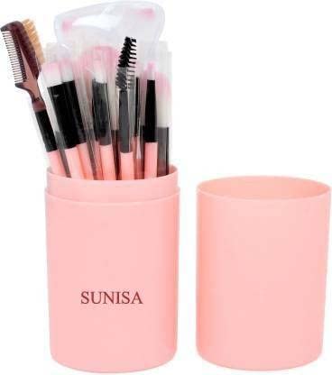 Sunisa Soft Synthetic Bristles Pink Makeup Brushes Set Of 12 With Storage Case  (Pack Of 13)