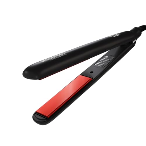 Ikonic S3+ Hair Straightener, Black & Red, Professional Ceramic Floating Plates, Adjustable Temparature Control, Instat Heat Up 