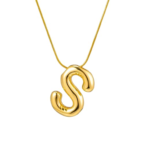 Meenaz Anti Tarnish S Letter Initial Gold Pendant For Women Stainless Steel Jewellery Alphabet Necklace Bubble Alphabet Chain 