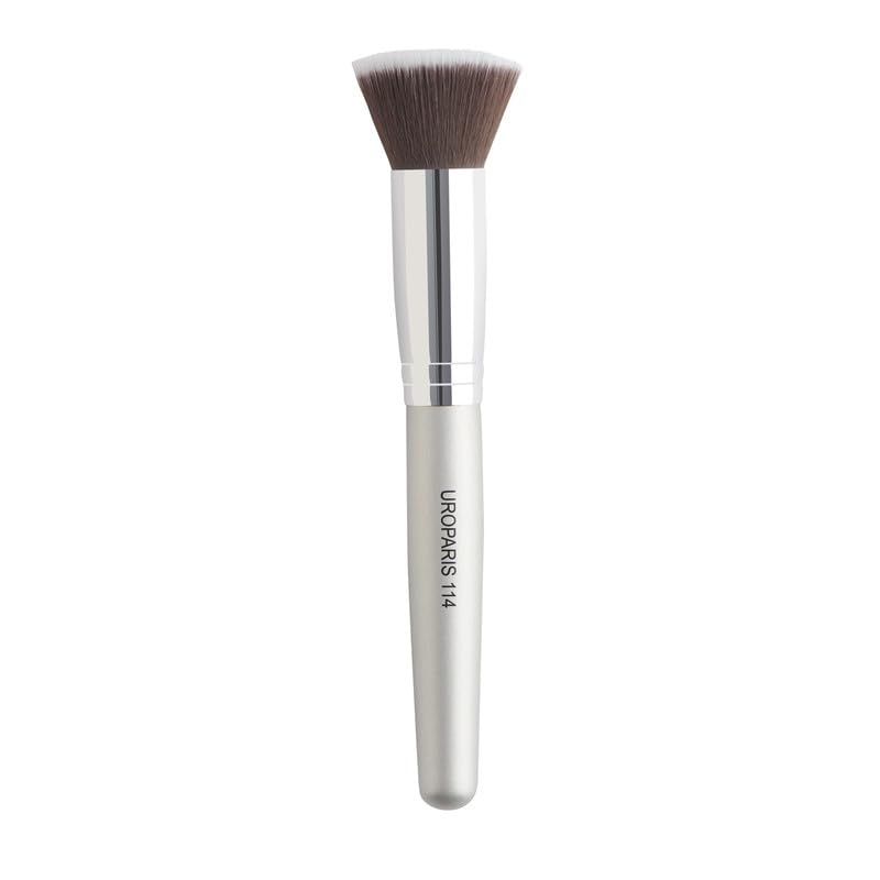 Uroparis 114 Powder Brush | Flat Design For Smooth & Even Powder Application | Soft Synthetic Bristles, Wooden Handle, Brass Acc