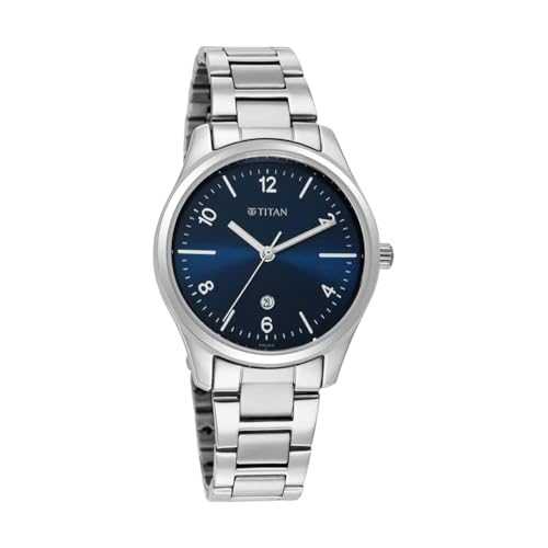 Titan Trendsetters 2639Sm07 WomenS Analog Watch – 33Mm Blue Dial, Stainless Steel Strap, Quartz Movement, Water-Resistant, Elegant Designer Wristwatch, Blue
